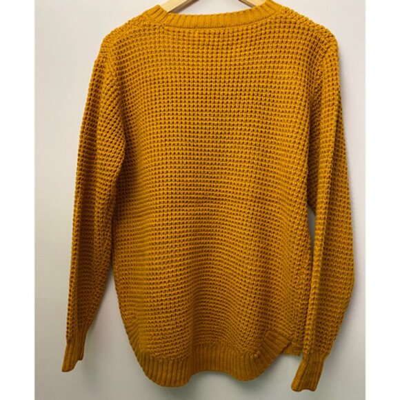 NWOT Zenana Hi- Low Long Sleeve Round Neck Waffle Sweater in Golden Mustard - Picture 7 of 8